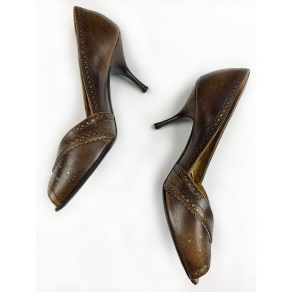 Vintage Prada Leather Peep Toe Heels 38.5   8 - Picture 4 of 13